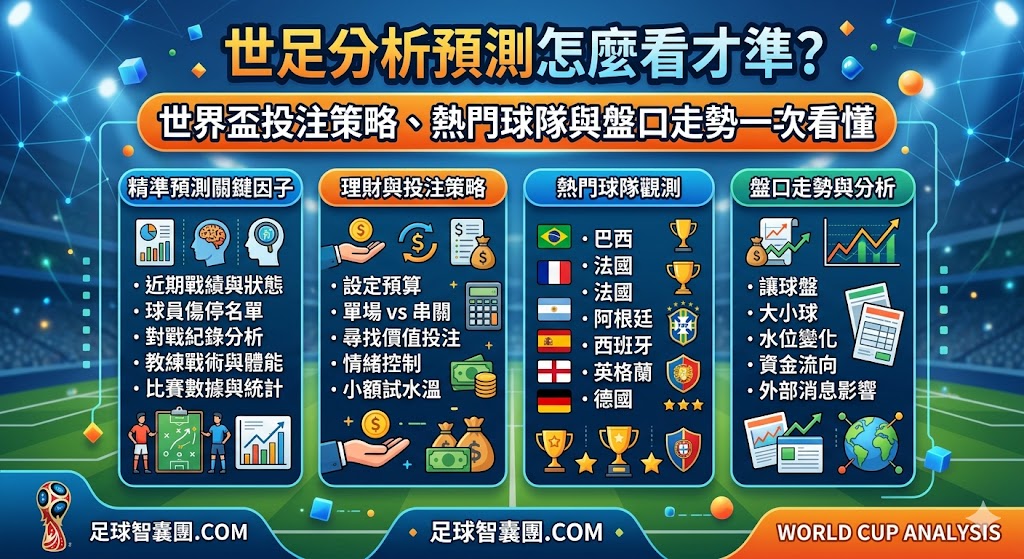 Read more about the article 世足分析預測怎麼看才準？世界盃投注策略、熱門球隊與盤口走勢一次看懂