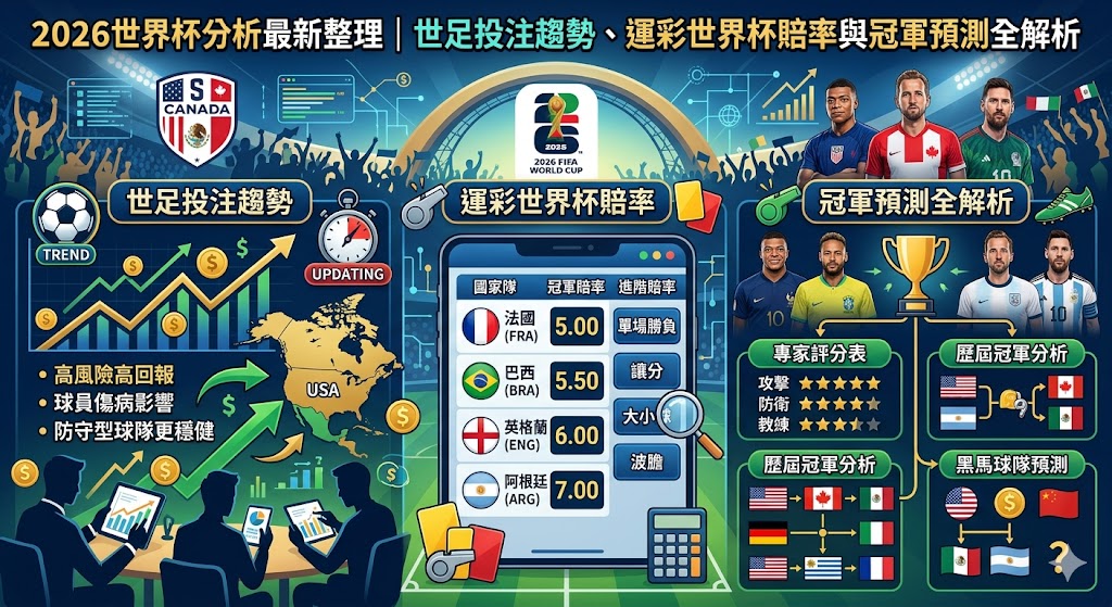 2026世界杯分析最新整理｜世足投注趨勢、運彩世界杯賠率與冠軍預測全解析