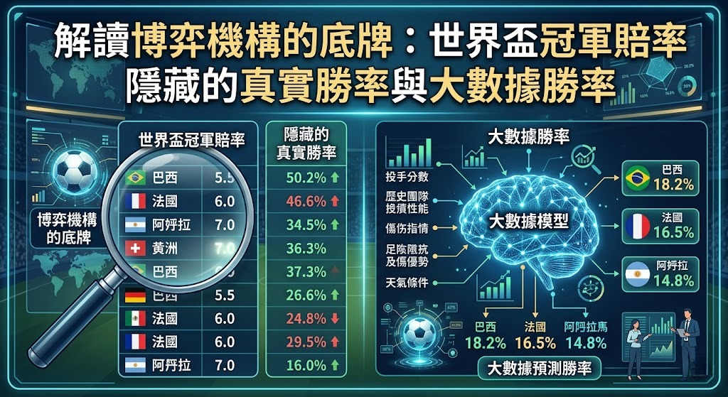 Read more about the article 解讀博弈機構的底牌：世界盃冠軍賠率隱藏的真實勝率與大數據勝率
